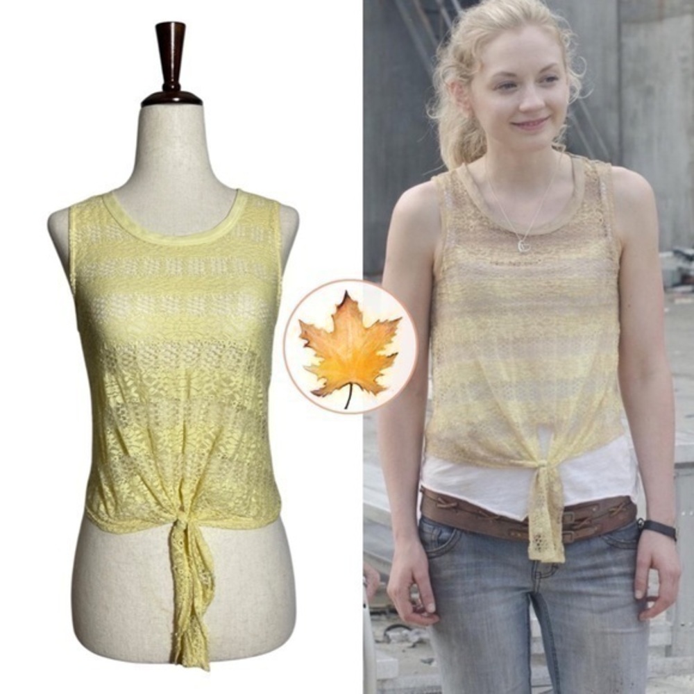Chloe K • Yellow Floral Lace Tie Front Tank Top XS ASO Beth Greene
